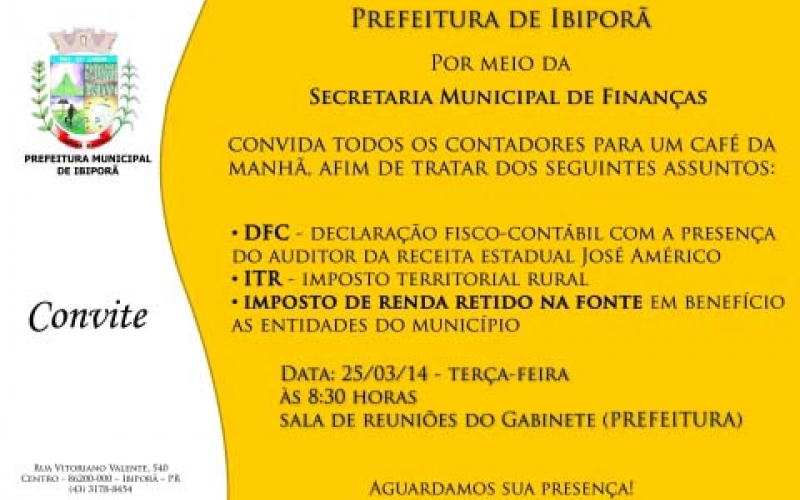 Administração Municipal convida contadores para café da manhã