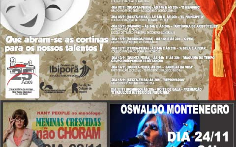 Confira a programação de novembro do Cine Teatro Pe. José Zanelli