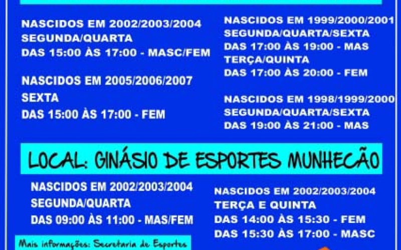 Inscrições abertas para as Escolinhas de Esportes