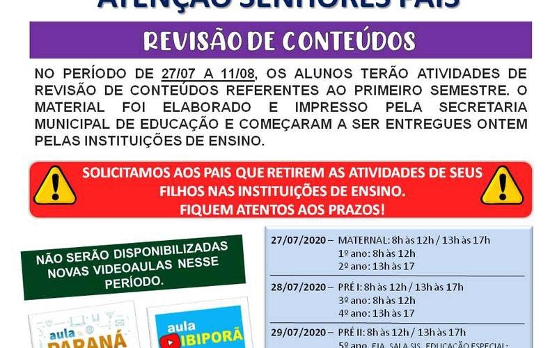 Educação entrega materiais de revisão de conteúdos