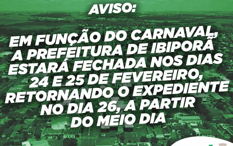 Carnaval altera expediente da Prefeitura de Ibiporã