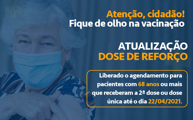 Agendamento via UBS para terceira dose de pessoas de 68 anos ou mais e trabalhadores da saúde que atuam em Ibiporã, vacinados até 22/04, é liberado na cidade