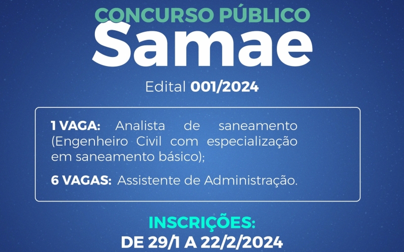 SAMAE IBIPORÃ ANUNCIA CONCURSO PÚBLICO COM 7 VAGAS E CADASTRO DE RESERVA